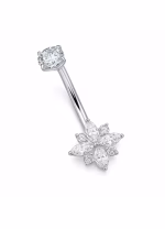 Piercing pentru buric din Titan ASTM F136, argintiu, cu cristale zirconia, model floare stelara– 1.6 × 10 mm - imagine 6