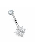 Piercing pentru buric din Titan ASTM F136, argintiu, cu cristale zirconia, model floare stelara– 1.6 × 10 mm - imagine 4