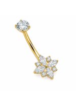 Piercing pentru buric din Titan ASTM F136, auriu, cu cristale zirconia, model floare stelara– 1.6 × 10 mm - imagine 9