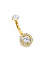 Piercing pentru buric din Titan ASTM F136, auriu cu cristale zirconia, model cerc stralucitor elegant – 1.6 × 10 mm - imagine 2