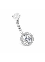 Piercing pentru buric din Titan ASTM F136, argintiu cu cristale zirconia, model cerc stralucitor elegant – 1.6 × 10 mm - imagine 4