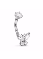 Piercing pentru buric din Titan ASTM F136, argintiu, cu cristale zirconia, model fluturas elegant– 1.6 × 10 mm - imagine 3