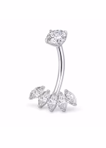 Piercing pentru buric din Titan ASTM F136, argintiu, cu cristale zirconia, model coroana eleganta– 1.6 × 10 mm - imagine 3