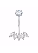 Piercing pentru buric din Titan ASTM F136, argintiu, cu cristale zirconia, model coroana eleganta– 1.6 × 10 mm