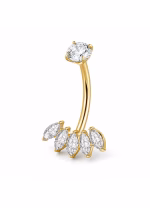 Piercing pentru buric din Titan ASTM F136, auriu, cu cristale zirconia, model coroana eleganta– 1.6 × 10 mm