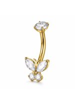 Piercing pentru buric din Titan ASTM F136, auriu, cu cristale zirconia, model fluturas elegant– 1.6 × 10 mm - imagine 5