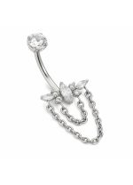 Piercing pentru buric din Titan ASTM F136, argintiu, cu cristale zirconia si lanturi decorative, model regal– 1.6 × 10 mm - imagine 2
