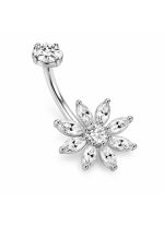 Piercing pentru buric din Titan ASTM F136, argintiu, cu cristale zirconia, model floare stralucitoare– 1.6 × 10 mm - imagine 4