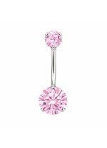 Piercing pentru buric din Titan ASTM F136, argintiu, cu cristale zirconia roz, model dublu cristal– 1.6 × 10 mm