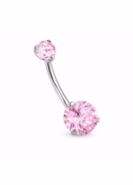 Piercing pentru buric din Titan ASTM F136, argintiu, cu cristale zirconia roz, model dublu cristal– 1.6 × 10 mm - imagine 3