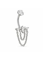 Piercing pentru buric din Titan ASTM F136, argintiu, cu cristale zirconia si lanturi decorative, model regal– 1.6 × 10 mm - imagine 3