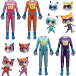 Costum SuperKitties Buddy pentru Copii, Portocaliu si Albastru, Salopeta cu Masca de Pisicuta - imagine 4