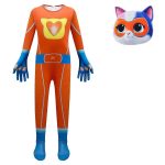 Costum SuperKitties Buddy pentru Copii, Portocaliu si Albastru, Salopeta cu Masca de Pisicuta - imagine 2