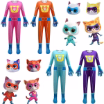 Costum SuperKitties Ginny pentru Copii, Mov si Turcoaz, Salopeta cu Masca de Pisicuta - imagine 4