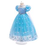 Rochie Elsa pentru Fetite – Costum de Printesa Albastru cu Pelerina, Paiete Stralucitoare - imagine 2