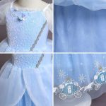 Rochie Cenusareasa pentru Fetite, Costum Printesa Disney, Albastru cu Sclipici si Maneci Bufante - imagine 2