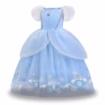 Rochie Cenusareasa pentru Fetite, Costum Printesa Disney, Albastru cu Sclipici si Maneci Bufante - imagine 5