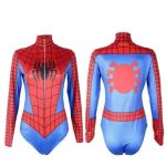 Costum Femei Supereroina Paianjen, Body Rosu-Albastru cu Maneci Lungi si Inchidere cu Fermoar - imagine 2