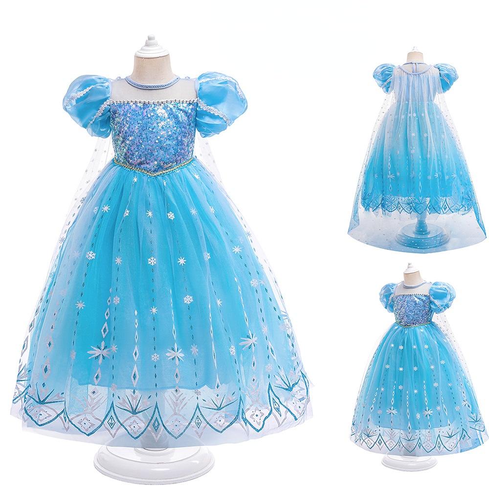 ca0f12e69514c6ca6285254a652e6520f6343d21_original Rochie Elsa pentru Fetite – Costum de Printesa Albastru cu Pelerina, Paiete Stralucitoare - imagine 1