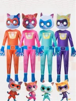 Costum SuperKitties Buddy pentru Copii, Portocaliu si Albastru, Salopeta cu Masca de Pisicuta - imagine 3