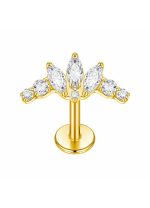 Piercing din Titan ASTM F136 cu Design Coroana si Zirconii, Auriiu– 1, 2 x 8 mm