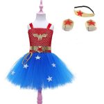 Costum Wonder Girl Fete – Rochie Supereroina Rosu-Albastru cu Tulle si Accesorii