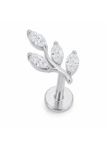 Piercing din Titan ASTM F136 cu Design Frunza si Zirconii Marquise, Argintiu– 1, 2 x 8 mm - imagine 4