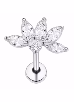 Piercing din Titan ASTM F136 cu Design Floral si Zirconii Marquise, Argintiu– 1, 2 x 8 mm