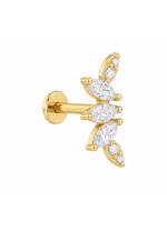 Piercing din Titan ASTM F136 cu Design Frunze si Zirconii, Auriu– 1, 2 x 8 mm