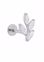 Piercing din Titan ASTM F136 cu Design Frunza si Zirconii Marquise, Argintiu– 1, 2 x 8 mm