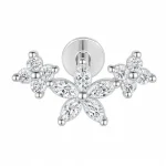 Piercing din Titan ASTM F136 cu Design Floral si Zirconii, Argintiu – 1, 2 x 8 mm