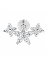 Piercing din Titan ASTM F136 cu Design Floral si Zirconii, Argintiu – 1, 2 x 8 mm