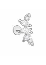Piercing din Titan ASTM F136 cu Design Frunze si Zirconii, Argintiu– 1, 2 x 8 mm - imagine 3