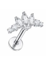 Piercing din Titan ASTM F136 cu Design Coroana si Zirconii, Argintiu– 1, 2 x 8 mm - imagine 2