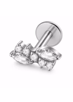 Piercing din Titan ASTM F136 cu Design Frunze si Zirconii, Argintiu– 1, 2 x 8 mm - imagine 2