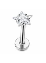 Piercing din Titan ASTM F136 cu Stea si Zirconiu, Argintiu– 1, 2 x 8 mm - imagine 2