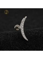 Piercing din Titan ASTM F136 Semiluna cu Zirconii, Argintiu– 1, 2 x 8 mm - imagine 4