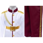 Costum Print Regal pentru Copii, Uniforma Alba cu Pantaloni Visinii, Coroana, Sceptru si Centura - imagine 3