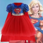 Costum Supergirl Fete – Rochie Supereroina Rosu-Albastru cu Pelerina