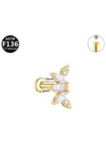 Piercing din Titan ASTM F136 cu Design Frunze si Zirconii, Auriu– 1, 2 x 8 mm - imagine 2
