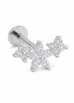 Piercing din Titan ASTM F136 cu Design Floral si Zirconii, Argintiu – 1, 2 x 8 mm - imagine 6