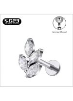 Piercing din Titan ASTM F136 cu Design Frunza si Zirconii Marquise, Argintiu– 1, 2 x 8 mm - imagine 3