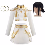Set Costum si peruca K-Pop Zoey, StarLight Queen™ – White & Gold Stage Edition - imagine 8