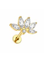 Piercing din Titan ASTM F136 cu Design Floral si Zirconii Marquise, Auriu– 1, 2 x 8 mm - imagine 2