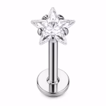 Piercing din Titan ASTM F136 cu Stea si Zirconiu, Argintiu– 1, 2 x 8 mm