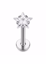 Piercing din Titan ASTM F136 cu Stea si Zirconiu, Argintiu– 1, 2 x 8 mm - imagine 3