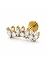 Piercing din Titan ASTM F136 cu Design Coroana si Zirconii, Auriu– 1, 2 x 8 mm