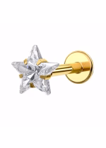 Piercing din Titan ASTM F136 cu Stea si Zirconiu, Auriu– 1, 2 x 8 mm - imagine 3