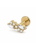 Piercing din Titan ASTM F136 cu Design Frunze si Zirconii, Auriu– 1, 2 x 8 mm - imagine 5