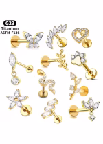 Piercing din Titan ASTM F136 cu Design Frunze si Zirconii, Argintiu– 1, 2 x 8 mm - imagine 9
